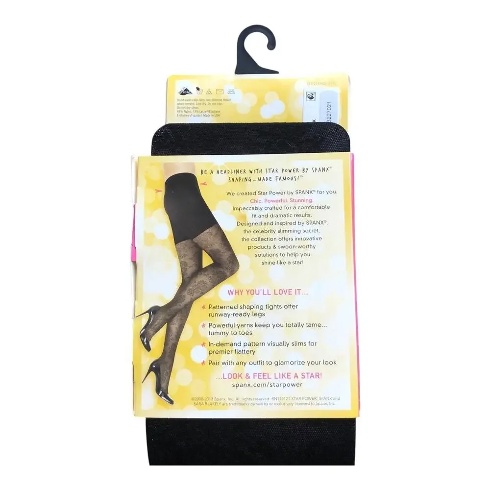 2 Pair SPANX Medallion Pattern Shaping Tights Black Size B Control Hosiery Lot